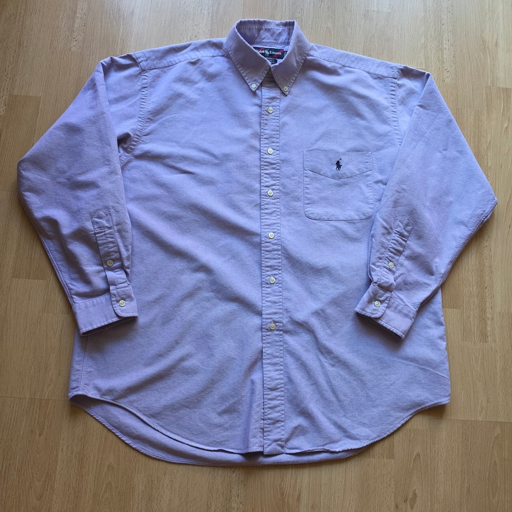 VTG Ralph Lauren Big Button Down Shirt Men Large Lavender Cotton Oxford (fit XL)